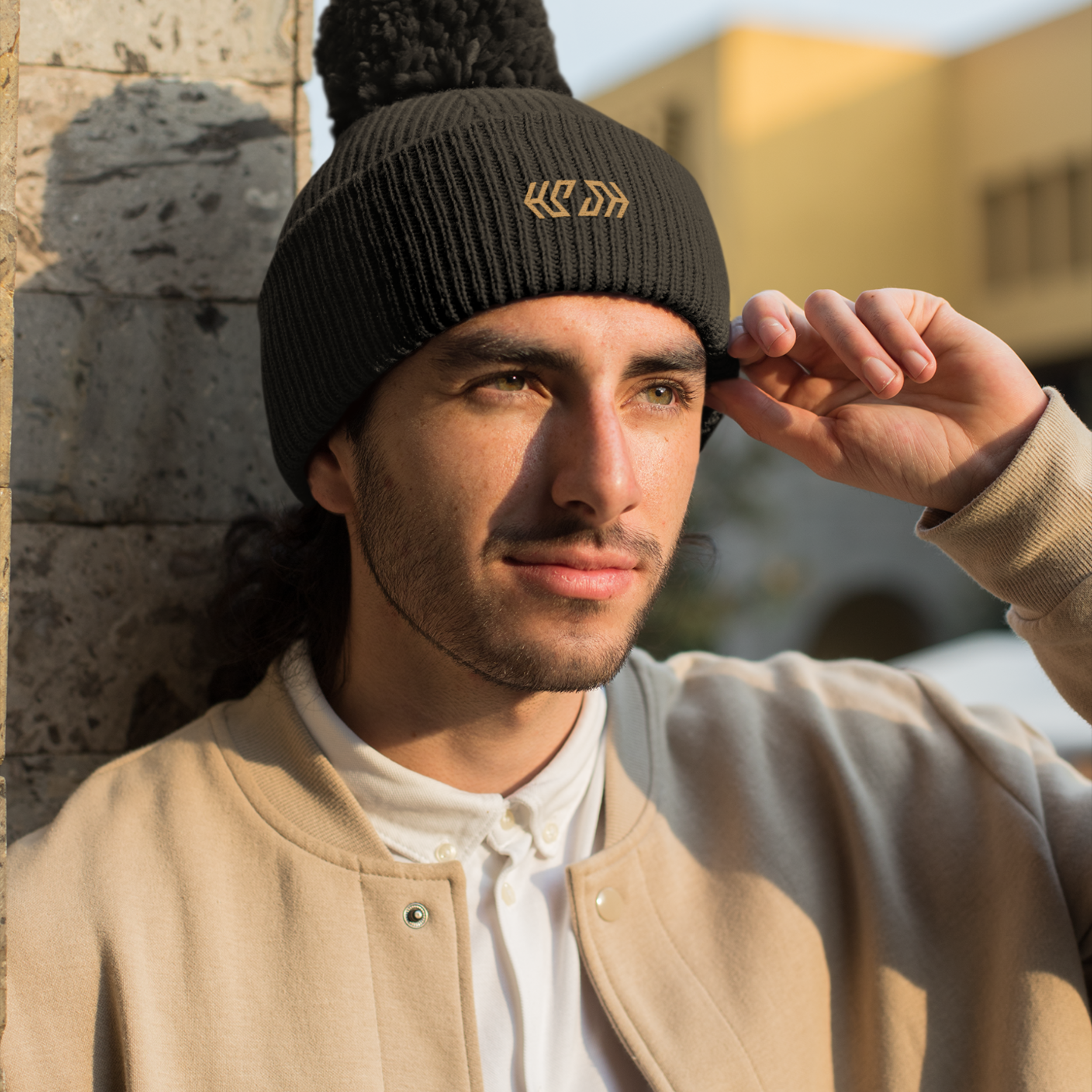 Gold Arrows Pom Beanie